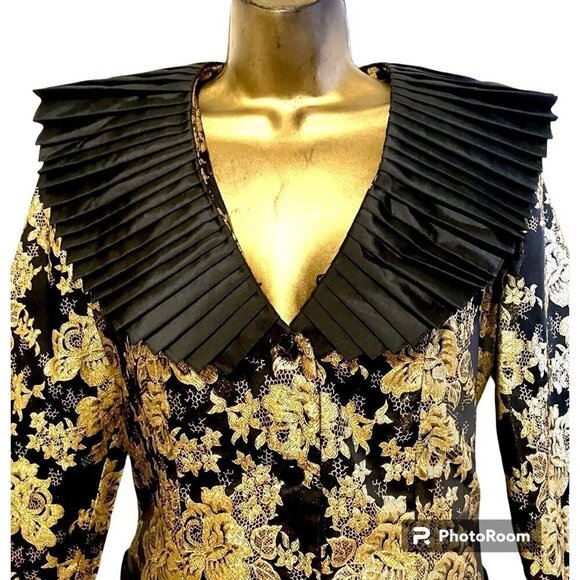 Vintage Gold Brocade Jacket 8 Ruffled Poet Pirate Prince Clown Party Drag - Picture 1 of 6
